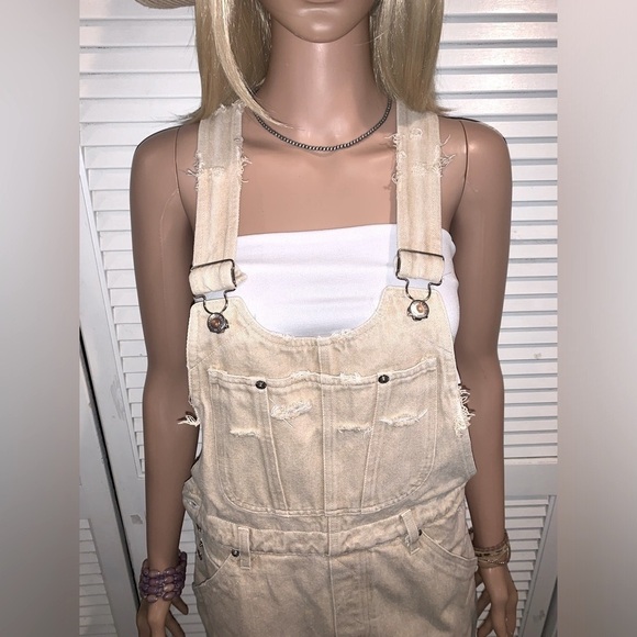 Vintage Palmetto Tan Jean distressed overalls women’s medium - Picture 2 of 11